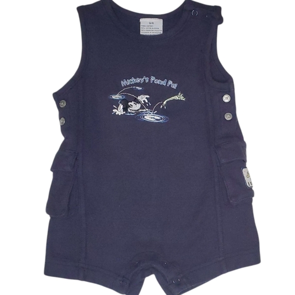 Vintage Disney Overall Romper Navy Mickey's Pond Pal Baby Boys 3-6 Months - Picture 1 of 5